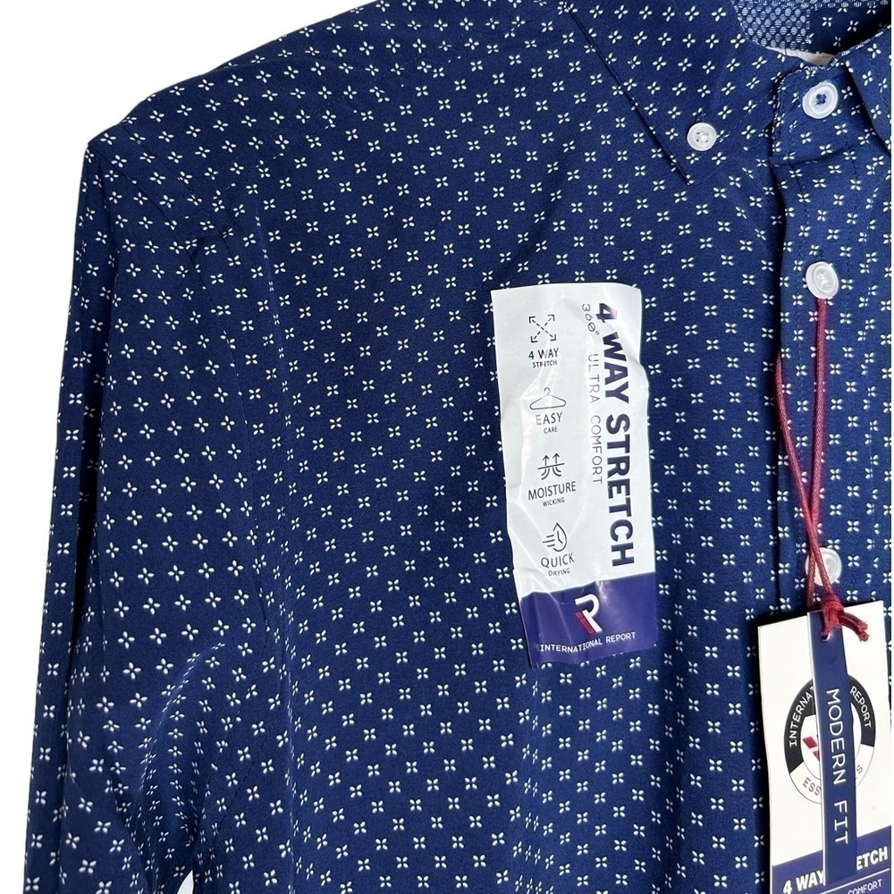 International Report Men’s Navy Stretch Long Sleeve Button Down Modern Fit Small - Picture 6 of 14